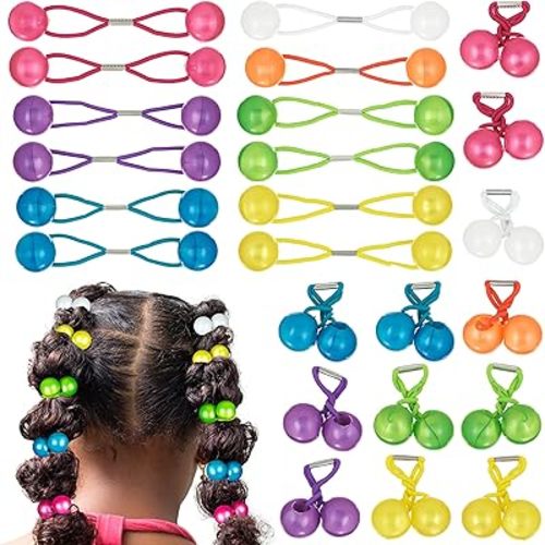 Expressions 24pc Ponytail Ball Hair Elastics Collection,Brightly Colored Marble Finish Twin Bead Ponytail Balls For Girls And Toddlers
