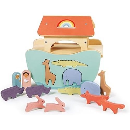 Tender Leaf Toys - Little Noah’s Ark - Wooden Animal Shape Sorting Toy - Compact and Made for Little Hands, Improve Hand-Eye Coordination and Concentration for Boys and Girls - Age 2+