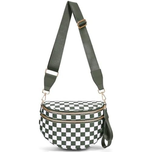 Bum Bags for Women Crossbody,Nylon Checkered Crossbody Bag Black and White Checkered Purse Oversized Slouchy Belt Bag
