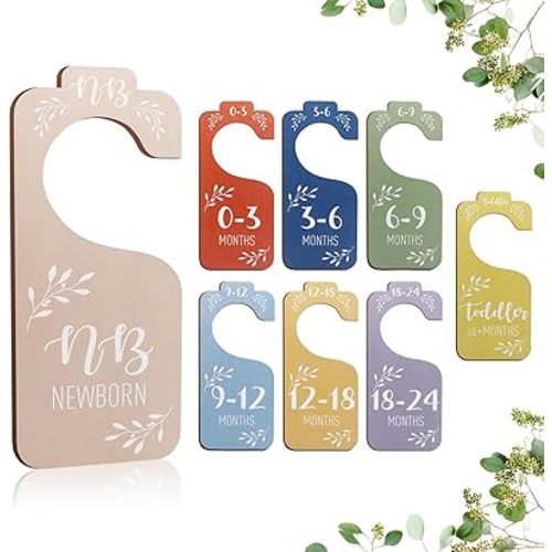 Baby Closet Dividers - Set of 8 Colorful Double-Sided Clothes Size Dividers from Newborn to Toddler, Wooden, Gender-Neutral for Daily Baby Nursery Decor