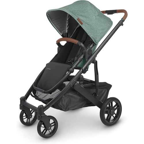 UPPAbaby Cruz V2 Stroller/Full-Featured Stroller with Travel System Capabilities/Toddler Seat, Bumper Bar, Bug Shield, Rain Shield Included/Gwen (Green Mélange/Carbon Frame/Saddle Leather)