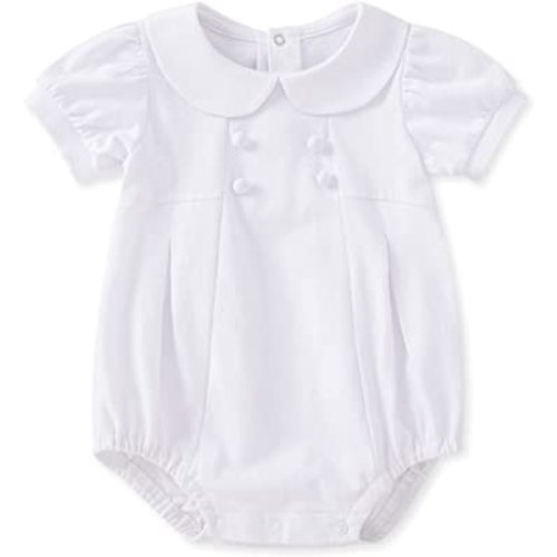 pureborn Unisex Baby Jumpsuit Infant Boys Girls Cotton Spring Fall Romper One-Piece Coverall Baptism Outfit White 0-24 Months