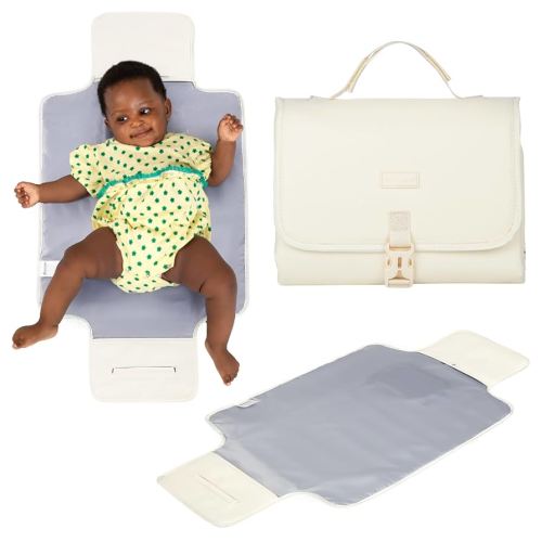 BabbleRoo Baby Changing Pad - Comfortable Portable Changing Pad, Compact, Fits in Any Diaper Bag - Lightweight and Soft with Cute Designs, Convenient Pockets, Extra Head Support – Eggshell