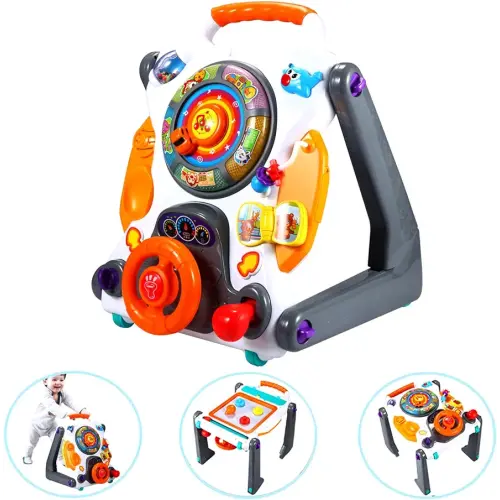 NuoPeng 3-in-1 sit-to-stand Baby Walker, an all in 1 Learning Walker, Entertainment Table, Drawing Board for Infant Development (White/Gray)