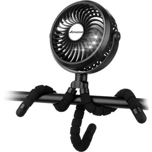 Panergy Battery Operated Stroller Fan Flexible Tripod Clip On Fan With 3 Speeds And Rotatable Handheld Personal Fan - Black