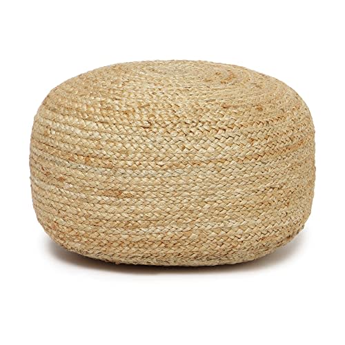 REDEARTH · Jute Circular Low Pouf Ottoman - Braided Pouffe Accent Sitting Round Footrest for Living Room, Bedroom, Nursery, kidsroom, Patio, Gym; 100% Jute (18"x18"x10"; Natural)