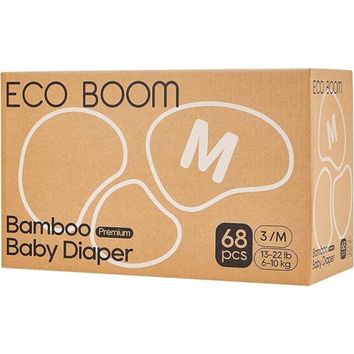 ECO BOOM Diapers, Viscose from Bamboo Diapers, Natural Soft Disposable Nappies for Infant, Size 3 Suitable for 13 to 22lb (Medium - 68 Count)