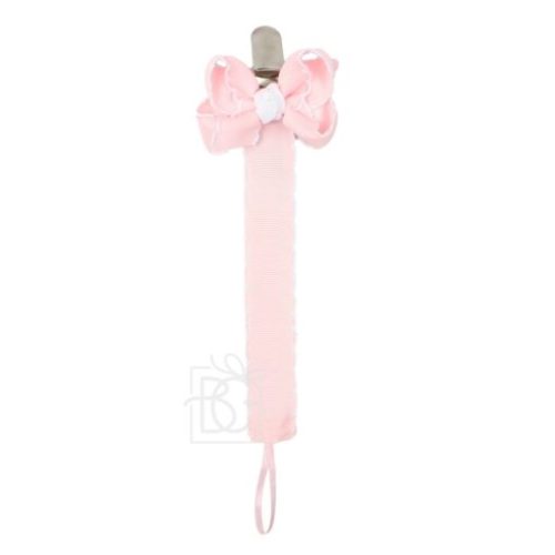 Light Pink w/ White Crochet Edge Pacifier Clip - Beyond Creations - Hair Bows and Accessories