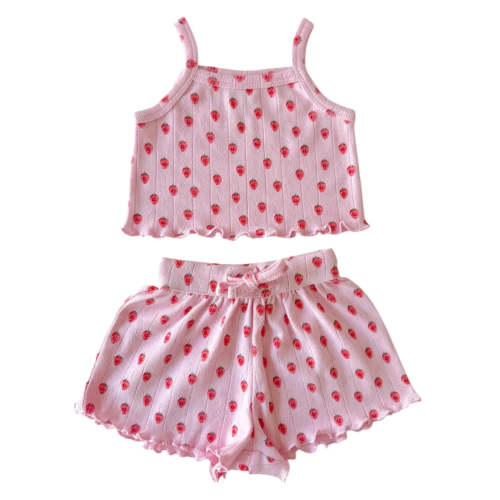 Pink Strawberry Organic Pointelle Summer Set | Twinkle Twinkle Little One