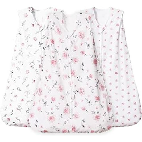 david's kids 3 Pack 100% Cotton Baby Sleep Sack 0-6 Months, Ultra Soft Baby Wearable Blankets with 2-Way Zipper, Comfy Sleeping Bags for Infant Newborn Boys Girls Neutral, Small Size, Floral