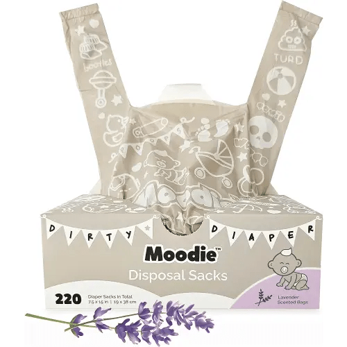 NEW Baby Disposable Diaper Sacks (220 BAGS in TOTAL) 7.5" x 15" | LAVENDER SCENTED Easy to Tie Diaper Bags Disposable | Leak Proof Baby Poop Bags | Essential Item for Diaper Change on the Go