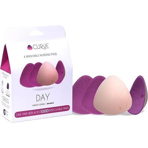 Essential Plus Day - 4 Nursing Pads - Ultra Absorbent - Reusable & Washable Breast Pads - Heavy Leaks - Stay Dry All Day, Eco-Friendly. Say Goodbye to Disposable Pads