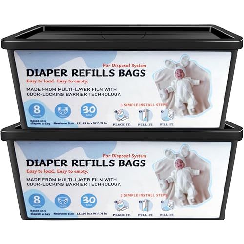 Diaper Pail Refills Bags with 30 Bags, Compatible with Genie Easy Roll Signature Diaper Pail and Platinum Diaper Pail, 7-Layer Odor-Barrier Technology, 2 Pack (60 Bag)
