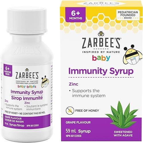 Zarbee's Baby Immunity Syrup, Zinc, Honey-Free, Immune System Support, Sweetened with Agave, 59 mL
