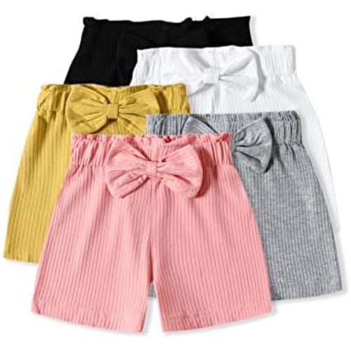 Unisex Toddler Baby Shorts Ruffle Fleece Cotton Flare Short 5-Pack in Grey White Black Yellow and Pink