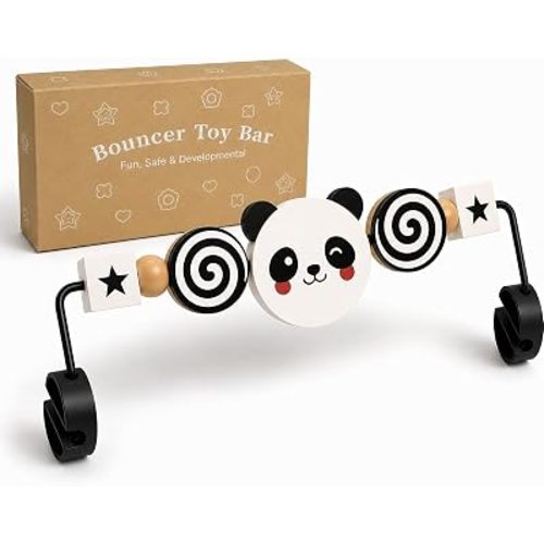 Baby Bouncer Toy Bar, Compatible with Baby Bjorn Bouncer Balance Soft & Bliss, Rotatable Wooden Toy Bar Attachment,Sensory Toy Gifts for Babies All Age (Black and White Panda)
