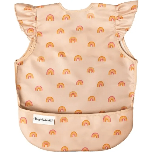 Tiny Twinkle Mess Proof Baby Bib - Waterproof & Lightweight Baby-Led Weaning Apron | 100% Recycled Polyester, Easy Clean & Machine Washable (Boho Rainbow, Small 6-24 Months)