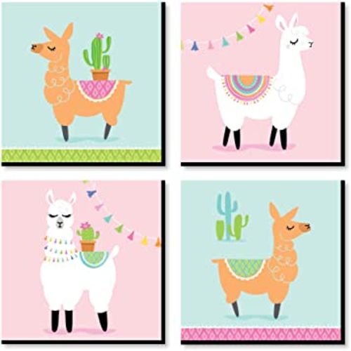 Big Dot of Happiness Whole Llama Fun - Kids Room, Nursery Decor and Home Decor - 11 x 11 inches Nursery Wall Art - Set of 4 Prints for Baby’s Room