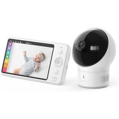 eufy Security Baby Monitor Spaceview E110 with Security Camera and 2-Way Audio, 720p HD Resolution, Night Vision, 5" Display, 110° Wide-Angle Lens Included, Lullaby Player, Sound Alert, Upgraded