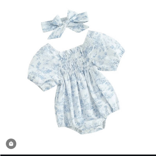 BLUE FIELDS Smocked Romper - Hazel & Bo