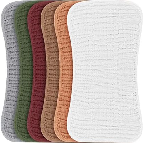Konssy Muslin Baby Burp Cloths Sets for Unisex- 6 Pack Large 100% Cotton Burping Clothes for Newborn, Baby Girls and Boys