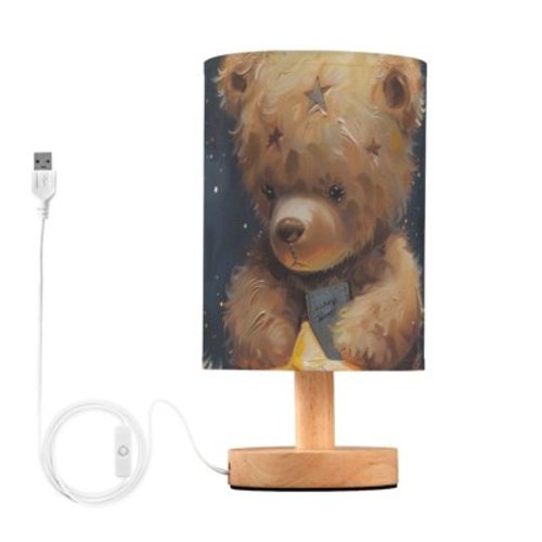 Stars Teddy Bear Table Lamp for Desk Nightstand Lamp with USB Modern Gifts for Bedroom Living Room Kids Room