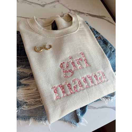 Girl Mama Embroidered Sweatshirt, Floral Mama Embroidery Sweatshirt, Floral Girl Mama Sweatshirt, Girl Mama Mother&#39;s Day Gift