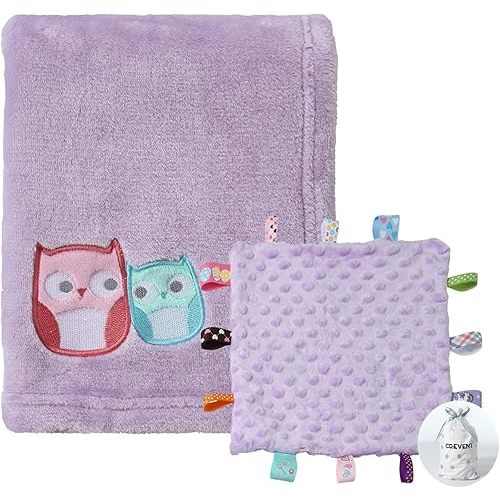 CREVENT Soft Cozy Baby Blankets for Boys Girls + Taggie Blanket, Set with A Gift Bag Newborn Essentials (Purple)