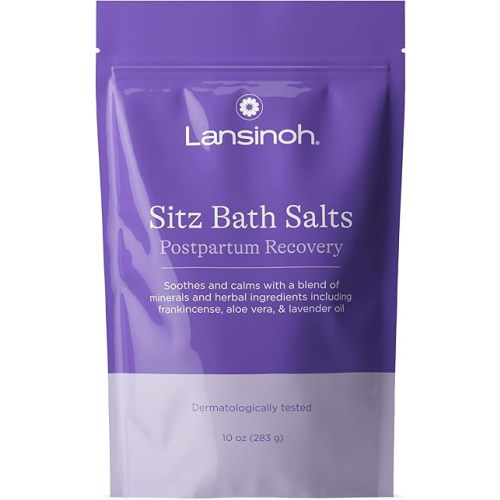 Lansinoh Sitz Bath Salts, Postpartum Essentials, and Hemorrhoid Treatment, Epsom Salt Bath Soak With Lavender Oil, Frankincense and Aloe Vera, 10 Ounce