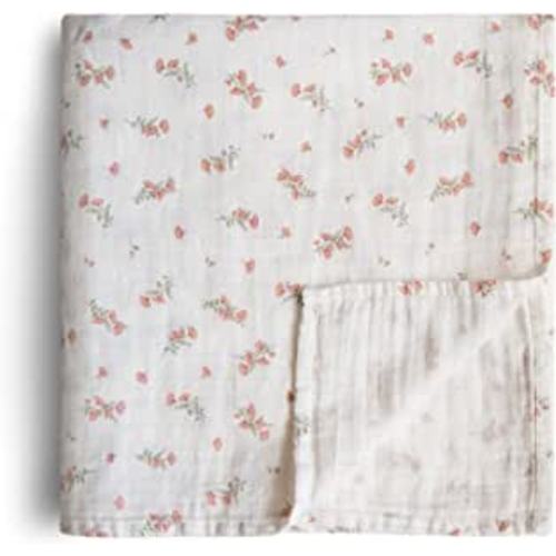 mushie Muslin Baby Swaddle Blanket | 100% Organic Cotton (Pink Flowers)