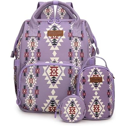 Montana West Wrangler Callie Diaper Bag Backpack with Pacifier Case, Crossbody Bottle Bag and Stroller Straps Western Pattern Multifunction Baby Travel Bag Set WG2215-9110LV