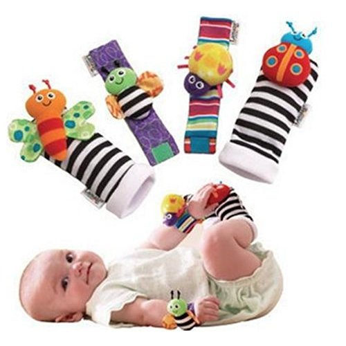 Blige SMTF Cute Animal Soft Baby Socks Toys Wrist Rattles and Foot Finders for Fun Butterflies and Lady bugs Set 4 pcs