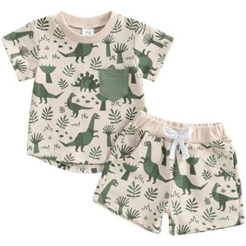 Baby Boy Short Outfits Summer Toddler Boy Shorts Dinosaur Short Sleeve T-shirt 2 Pcs Summer Baby Boy Short Set