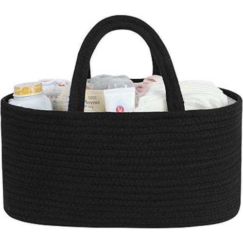 Black Baby Diaper Caddy Organizer for Boy or Car-Woven Rope Diaper Caddy Basket for Changing Table-Portable Diaper Organizer Caddy Bag-Baby Organizer-Baby Shower Gifts Newborn Registry Must Have
