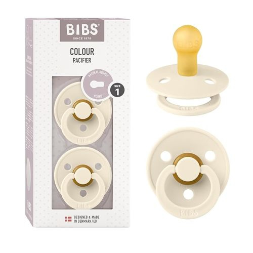 BIBS Pacifiers Colour Collection | Natural Rubber Baby Pacifier | Set of 2 BPA-Free Soothers | Made in Denmark | 0+ Months (Pack of 2) | Ivory