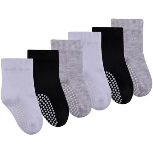 Miso Seamless-Toe Turkish Cotton Crew Socks - Non-Slip Safety 6-Pack Baby & Toddler Socks