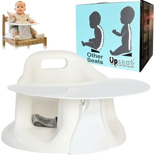 Upseat Baby Floor Seat Booster Chair for Sitting Up with Removable Tray for Meals and Playtime, Developed with Physiotherapists for Safe and Healthy Hip Development and Posture, Made in Canada (Coconut)
