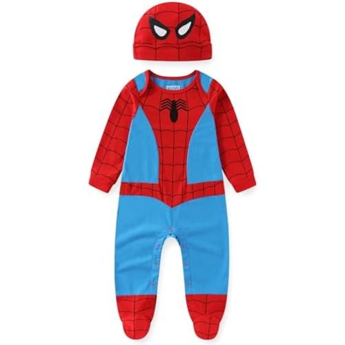 Marvel Spider-Man Baby Boys Footie Romper and Hat 2 Piece Set for Infants