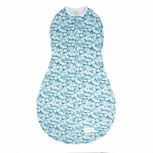 Woombie Grow with Me Baby Swaddle, Convertible Swaddle Fits Babies 0-9 Months, Expands to Wearable Blanket for Babies up to 18 Months, Blue Lanterns