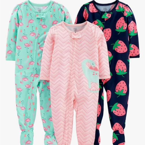 Simple Joys by Carter's Toddlers and Baby Girls' Loose-Fit Polyester Jersey Footed Pajamas, Pack of 3