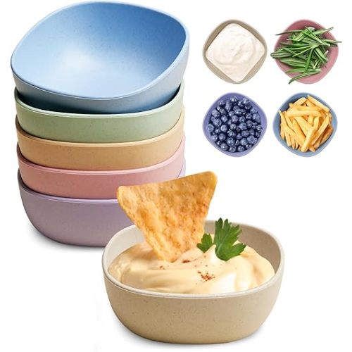 6 Pack Wheat Straw Soy Sauce Dishes, 4.5 OZ Small Dessert Bowls, Unbreakable Dipping Bowl, Pinch Bowls Set, Dipping Sauce Cups, Mini Prep Bowls, Dip Bowls for Side Dish, Ketchup, Soy, BBQ