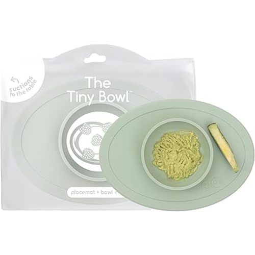 ezpz Tiny Bowl (Sage) - Silicone Suction Placemat + Bowl for Infants - 6 Months+ - Baby Led Weaning Supplies - Fits All Highchair Trays