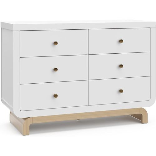 Storkcraft Santorini 6 Drawer Double Dresser - GREENGUARD Gold Certified, Interlocking Drawer System, Dresser Drawer Organizer for Kids Bedroom (White/Driftwood)