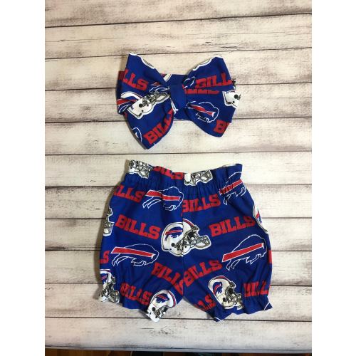 Buffalo Bills Inspired Football Headwrap Sports Headband Toddler Bows Big Bow Little Baby Girl Infant Headwraps Hair Bloomers Bummies Shorts