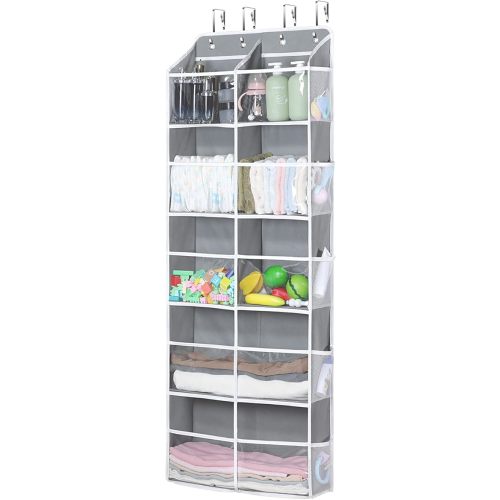 Univivi Over The Door Organizer Storage, Extra Large 5 Shelf Door Hanging Organizer with Clear Deep Pockets, Behind the Door Organizer for Nursery, Baby Essentials Daily Use, Bedroom, Bathroom (Grey)