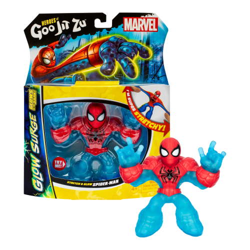 Heroes of Goo Jit Zu GLOW SURGE Spider-Man Action Figure Stretch and Glow Goo Filled Hero Ages 4+