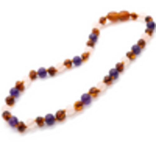 12.5 or 11 inch Baltic Amber Necklace Rainbow Dark Amber Pink Amethyst