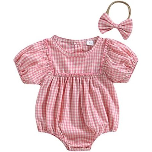 Douhoow Infant Baby Girl Plaid Romper Baby Sweatshirt Romper Ruffle Festival Clothes Fall Winter Outfits with Headband
