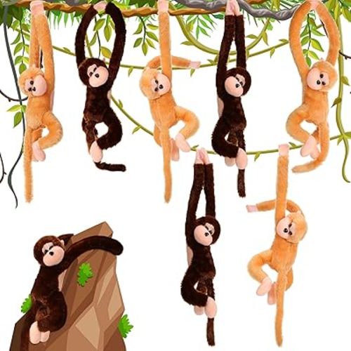 Chivao 8 Packs Stuffed Monkey Hanging Stuffed Animal Plush Monkey Toy with Hook and Loop Fasteners Hands 20 Inch Large Plush Animal for Adults Gifts Decors(Brown, Khaki)
