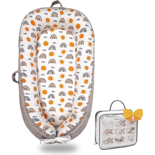 Baby Lounger-Breathable and Soft Organic 100% Cotton, Portable Infant Lounger with Removable Lounger Cover, Floor Lounger for Newborn - Ao Rainbow